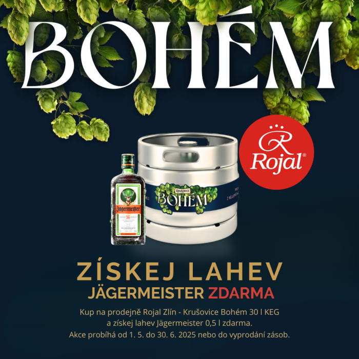 Láhev Jägermeister zdarma při koupi kegu Krušovice Bohém v Rojal!